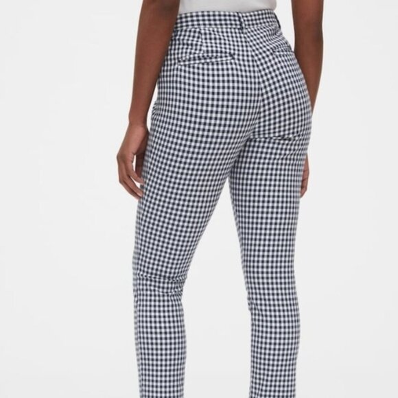 GAP High Rise Gingham Signature Skinny Ankle Pants Navy Blue White Cropped Crop - Picture 4 of 15